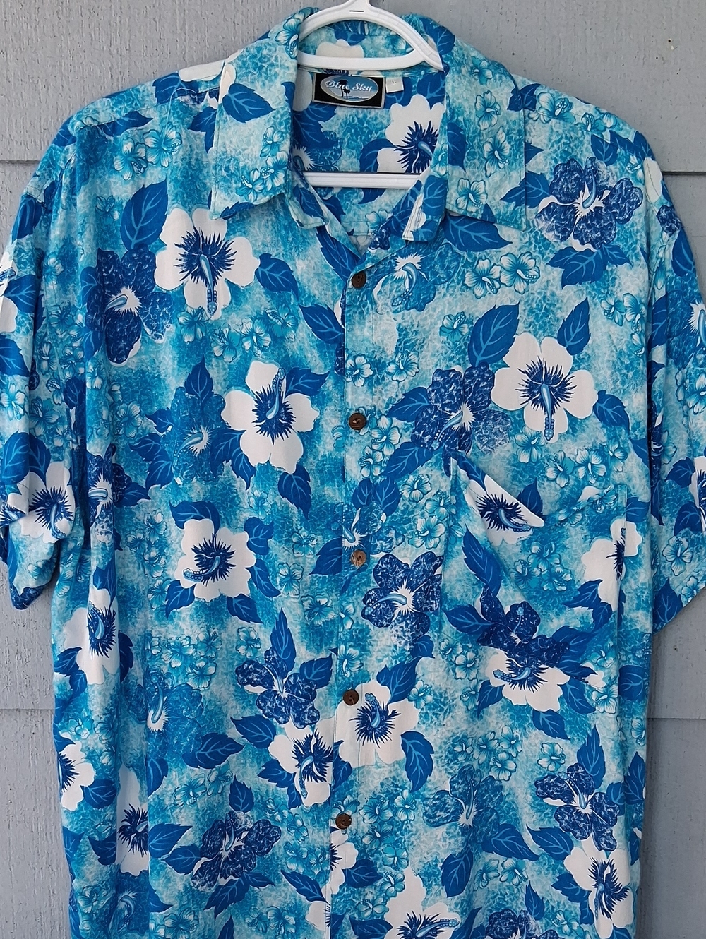 Blue Sky Blue and White Floral Button-Down Shirt